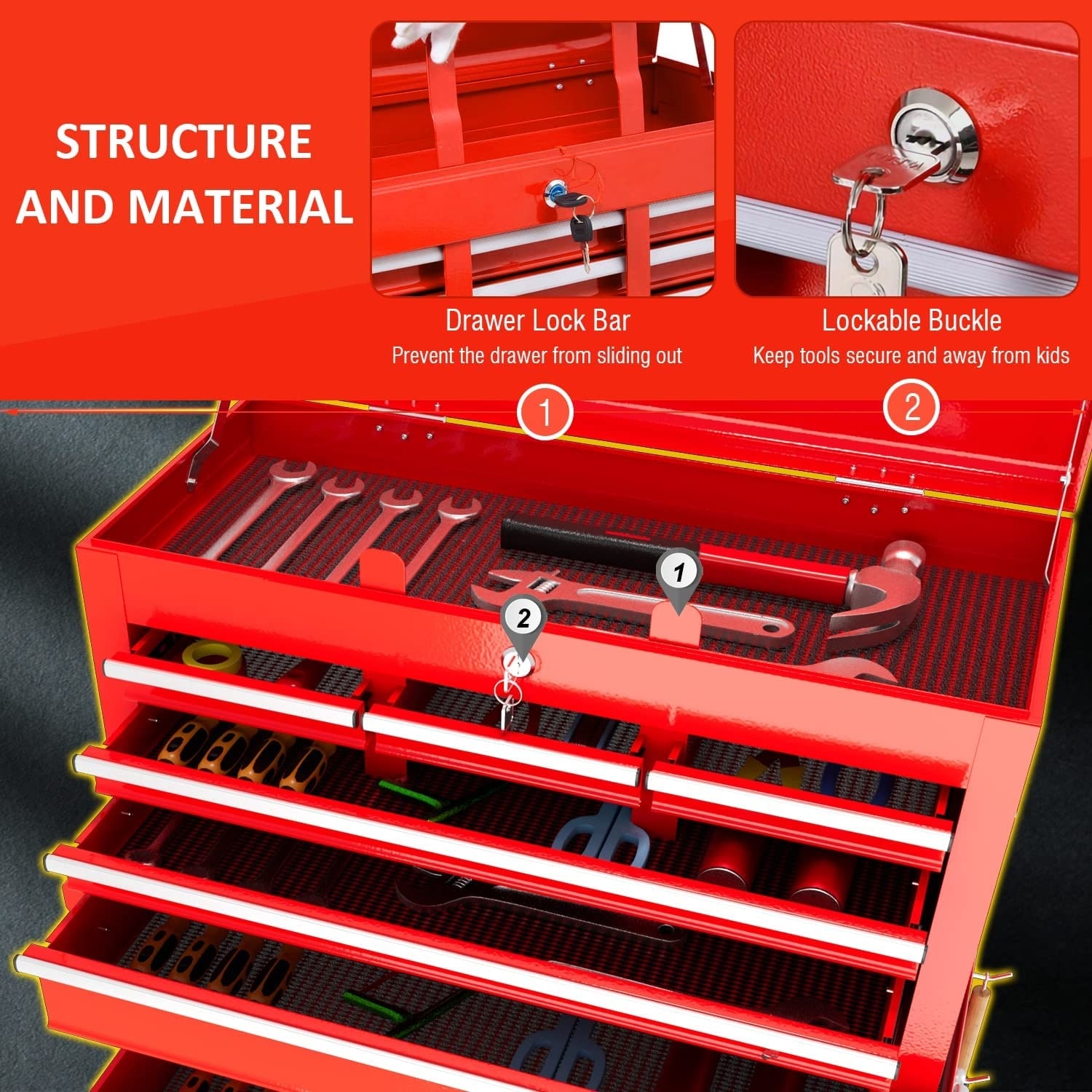 8-Drawer Rolling Tool Chest & Removable Tool Box Organizer with