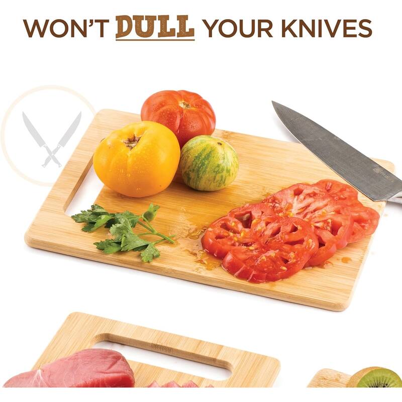 Bamboo Cutting Board, Wooden Kitchen Chopping Board for Food Prep, Chopping, Carving Meat, Fruits Vegetables, 12.5" x 9"