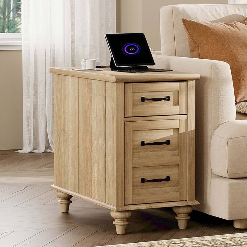 End Table with Charging Station, Side Table with Storage, Power Outlets & Type-C USB Ports for Living Room