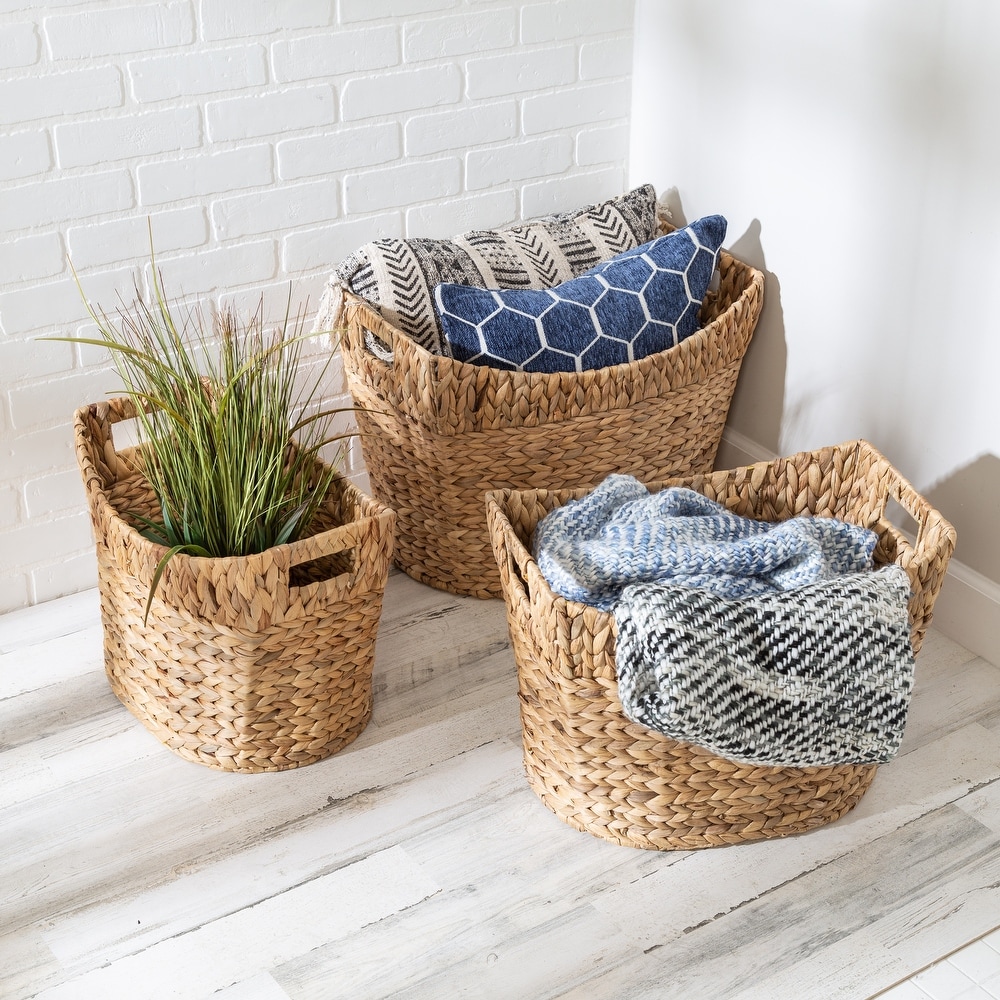 Farmlyn Creek 3-Pack 9 inch Square Wicker Storage Baskets with Liners -  Small Woven Bins for Organizing Kitchen and Closet Shelves