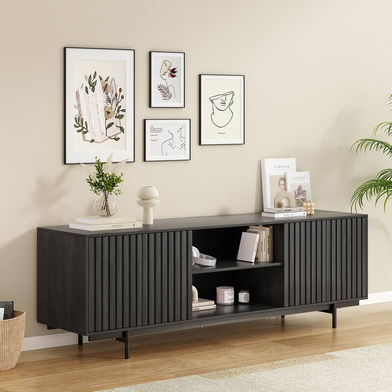 Rossetta Medieval Farmhouse style Pop-Up Door Design Wood TV Stand with Storage Shelf, up to 75"