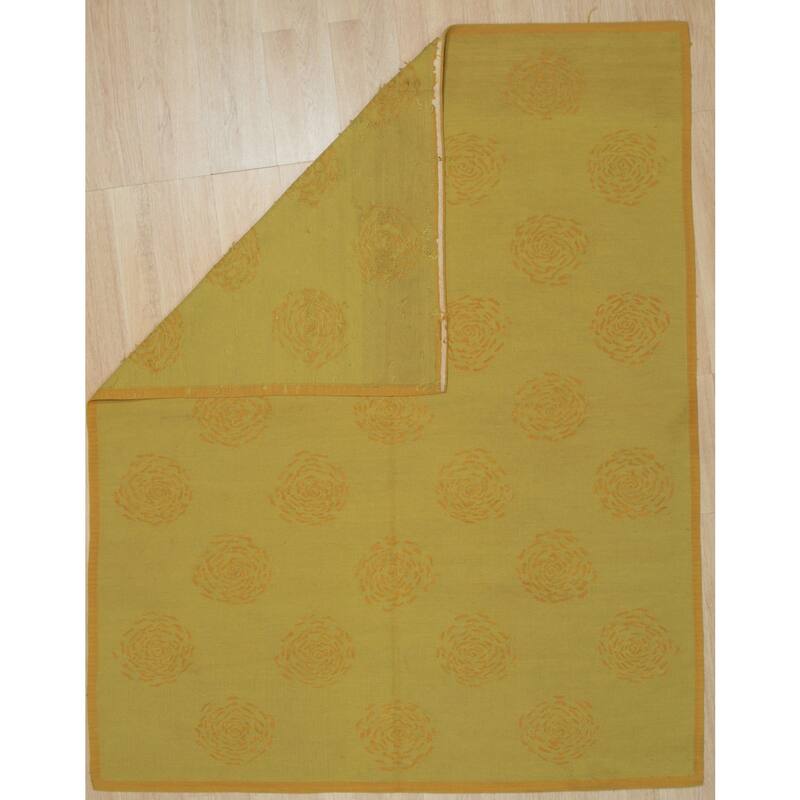 Yellow Handwoven Wool Contemporary Flat Weave Rug 6' x 8' - Modern Plaid Pattern Surged Edge Subtle Hues - N/A