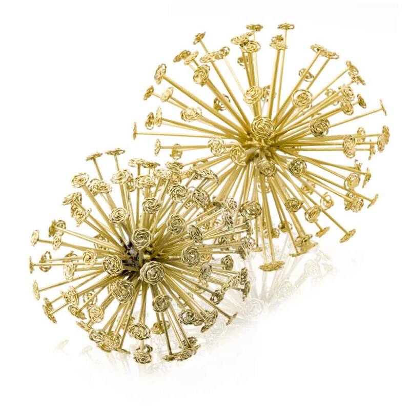 HomeRoots Set of Two Gold Cast Iron Decorative Spiky Sphere Tabletop Sculptures - 6.5' X '6.5' X '6.5