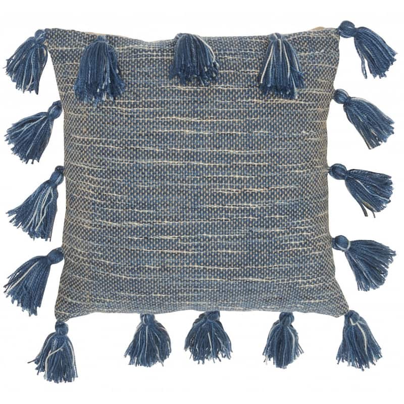 Off Tasseled Throw Pillow - Blue