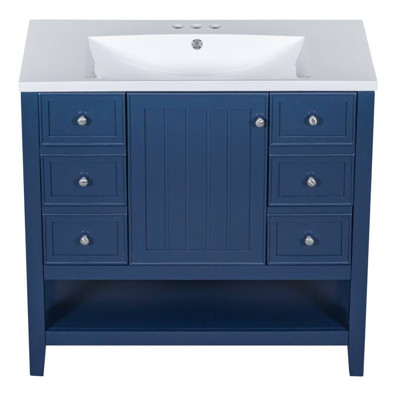 Wooden Bathroom Vanity with Ceramic Sink, Cabinet and 3 Drawers