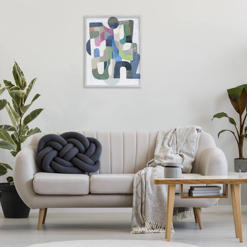 Stupell Retro Geometrics on Grey Framed Giclee Art Design By Coco Good