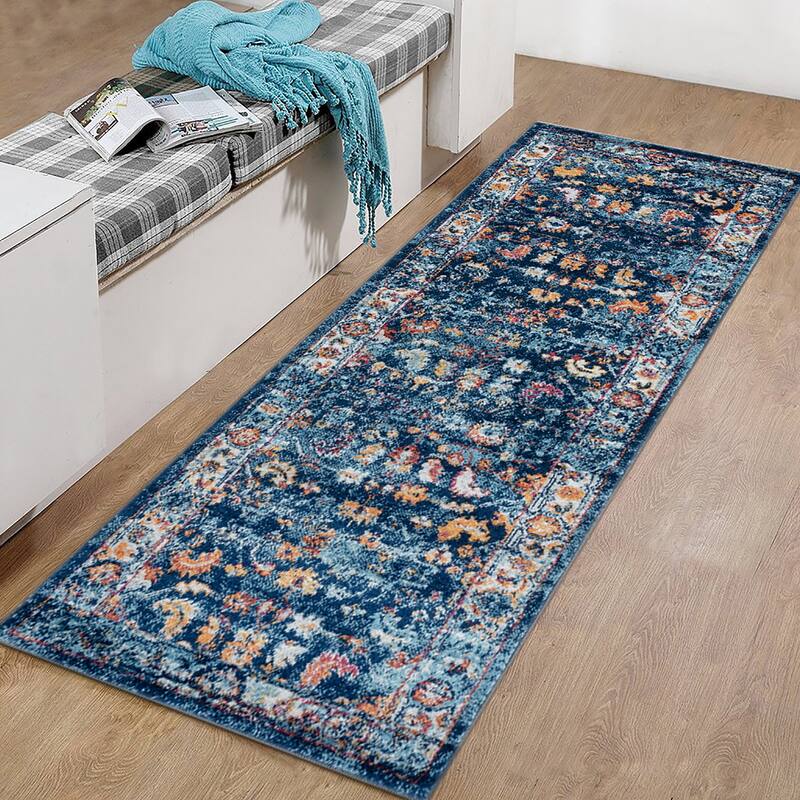 Aurelia Hiro Bordered Area Rug - 2' x 6' Runner - Blue