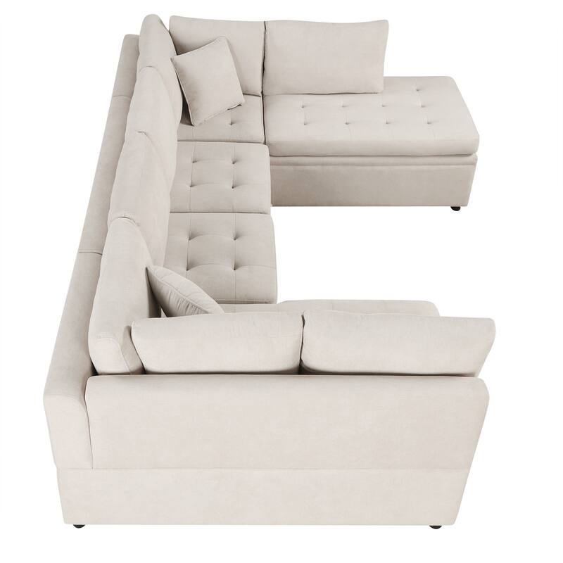 117" U-Shaped Oversized 6-Seat Sectional Sofa with Chaise, Pull-Out Bed, and 2 Detachable Throw Cushions