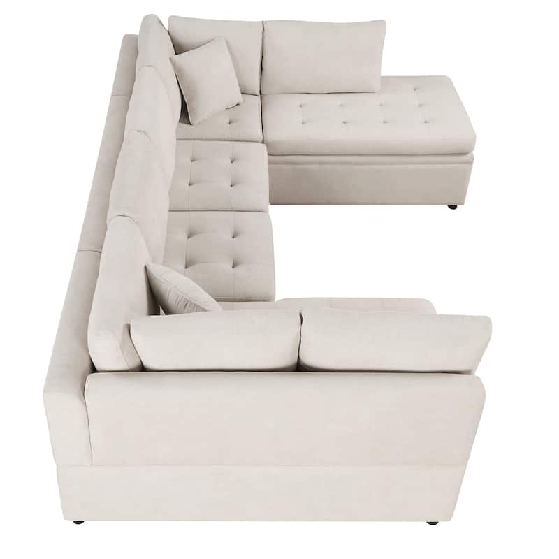 117.3" Chenille U-Shaped Sectional Sofa Bed with 2 Throw Pillows