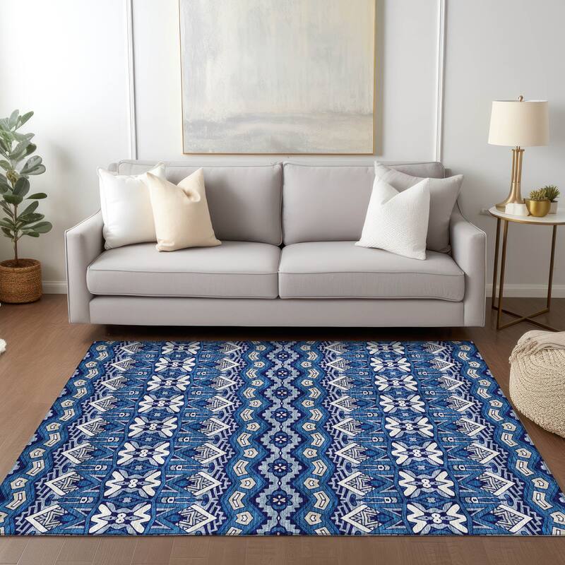 Machine Washable Indoor/ Outdoor Chantille Mosaic Global Rug