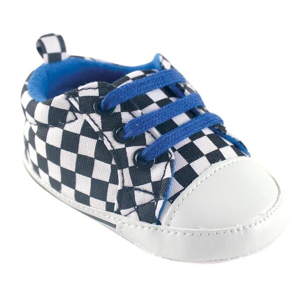 slide 1 of 1, Luvable Friends Baby Boy Crib Shoes, Checkered 0-6 Months - Checkered