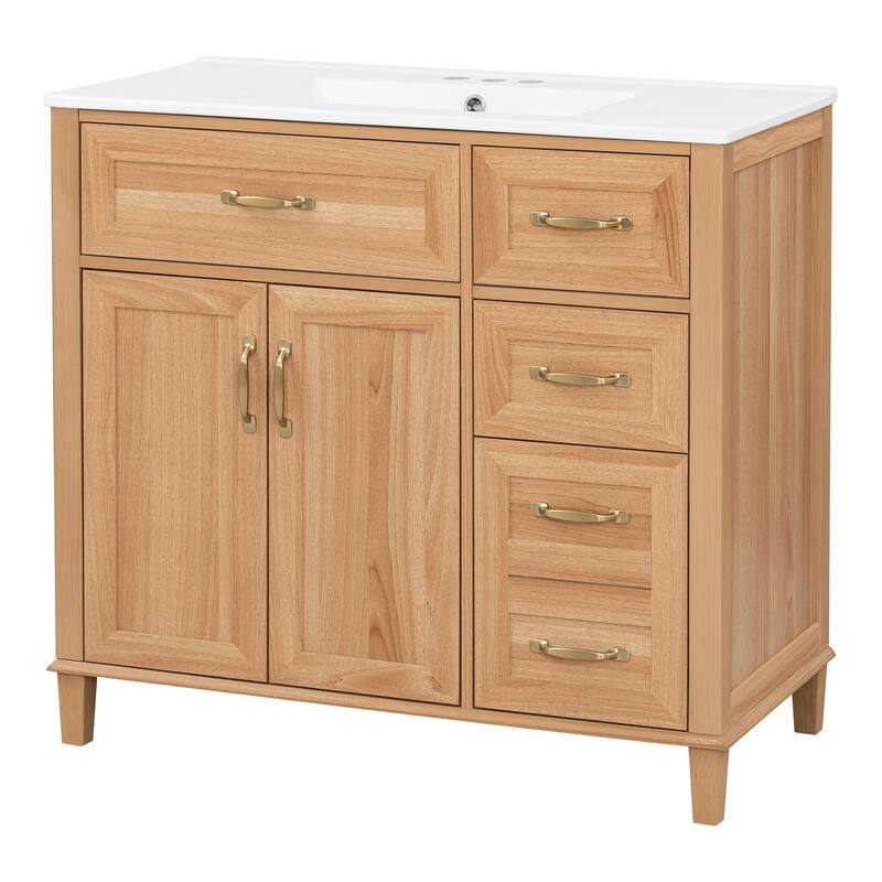 GDFStudio - Avalon Modern Freestanding Bathroom Vanity with Ceramic Sink & Soft Close Multi-Storages