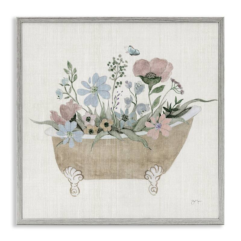 Stupell Rustic Botanicals in Tub Framed Giclee Art Design By Janet Tava - 17 x 17 - Grey