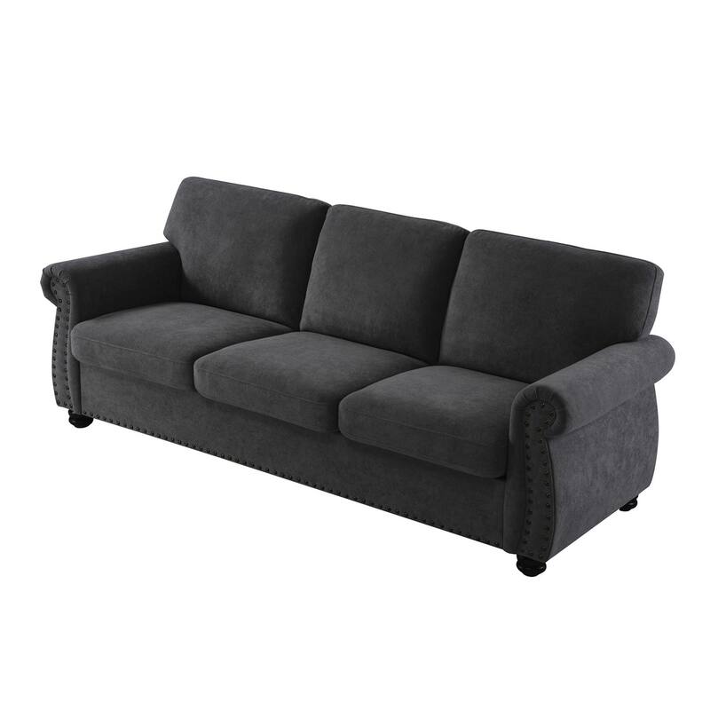 Soft Velvet 3 Seater Sofa with High-Density Foam, Black