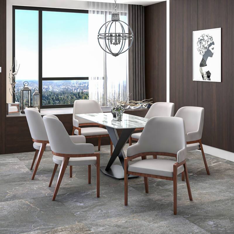 Ethora Leather Dining Chair with Curved Open Back and Rubberwood Legs Set of 4