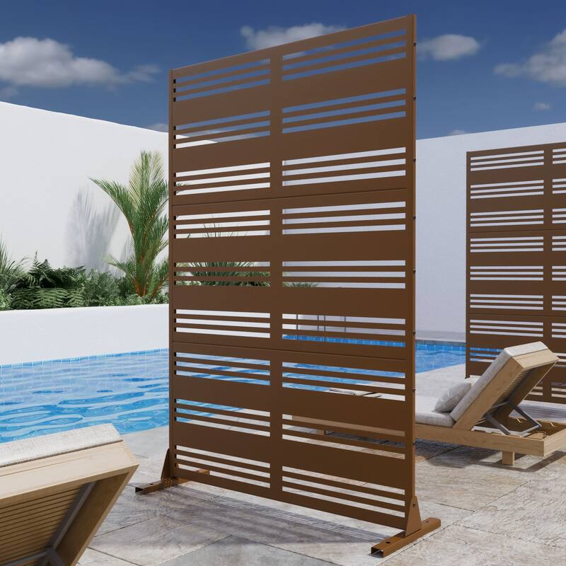 Outdoor Privacy Screen Metal Privacy Screen Panel Free Standing - 72*47 - Brown