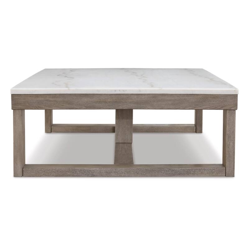 Aska Cocktail Coffee Table, Block Profile, Marble, 56 Inch Taupe Gray
