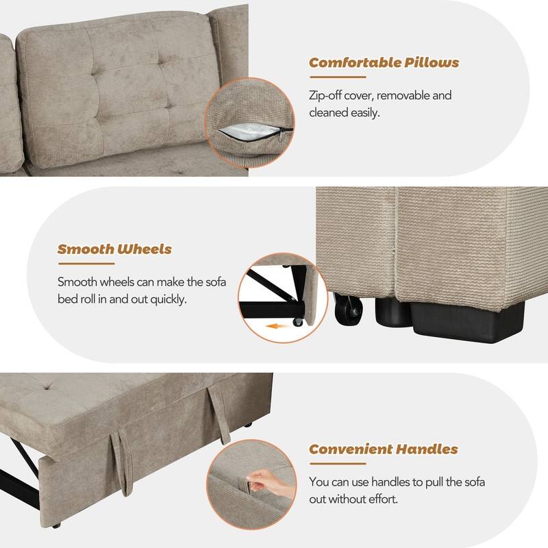 82.6" L-shape Sofa Bed,Sleeper Sofa with Wheels and USB Ports