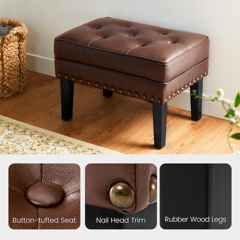 Glitzhome 22"W Mid-century PU Leather Tufted Ottoman Foot Stool
