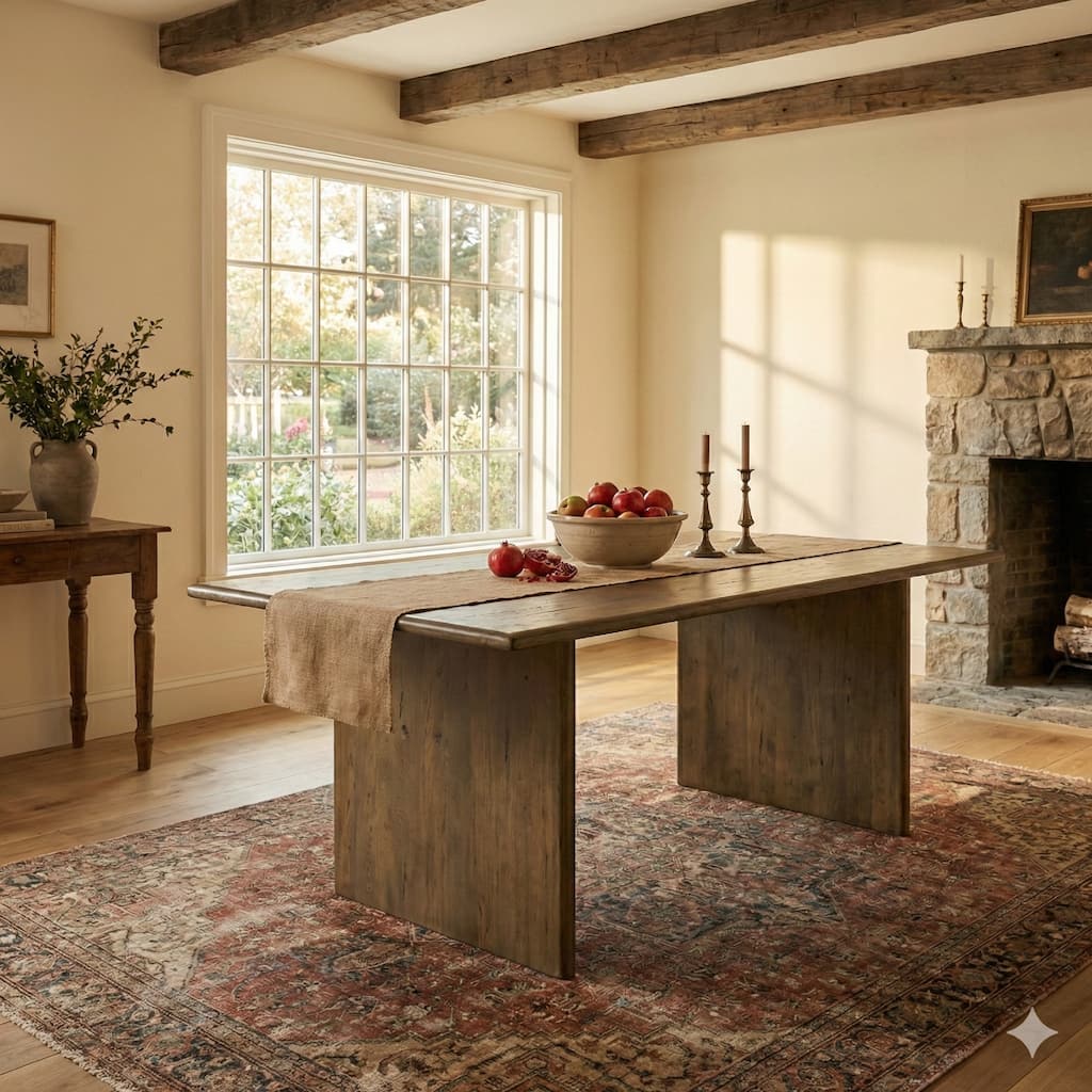 Gael 72 Inch Dining Table, Rectangular, Curved Panel Legs, Textured Brown