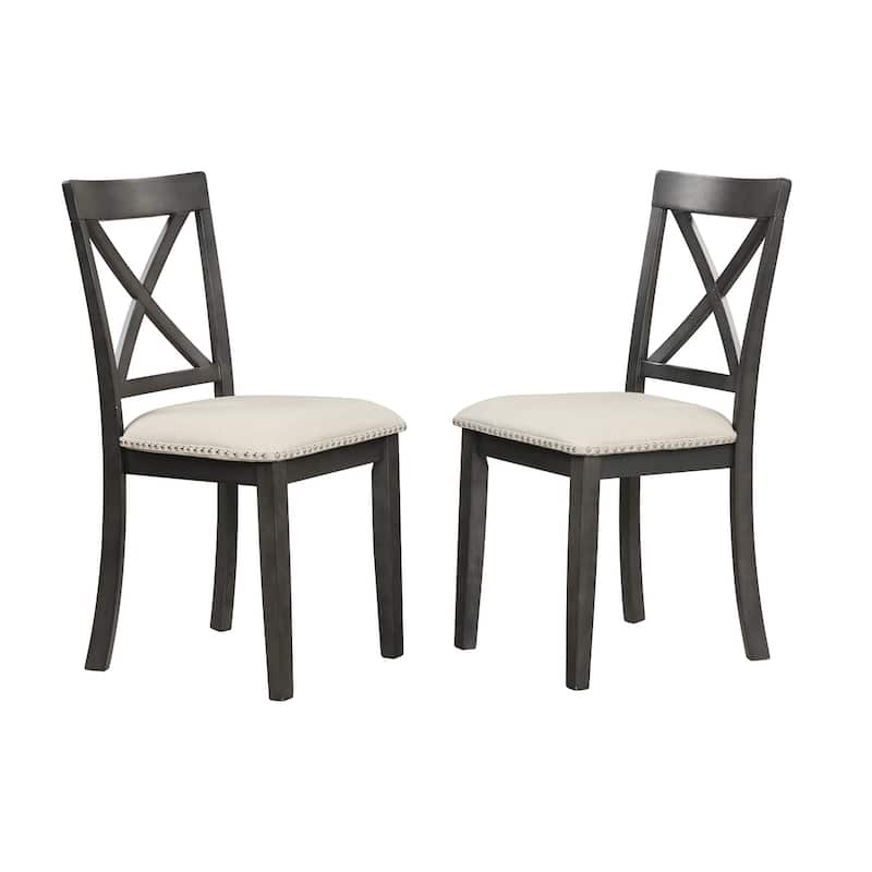 5 Piece Solid Wood Table Chaire Set, Kitchen Breakfast Furniture Set with Round Dining Table and 4 Upholstered Chairs
