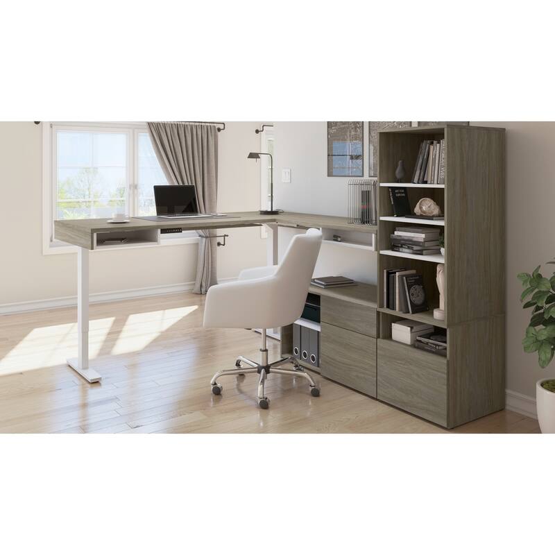 Bestar Viva 72W L-Shaped Standing Desk with Credenza by Bestar.