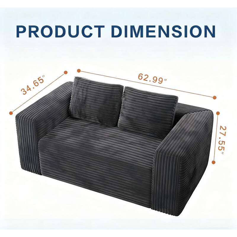 Cloud Loveseat Sofa, 2-Seater Boneless Couch, Deep Seat Corduroy Sofa, Compressed, No Assembly, Memory Foam, Modern Small Couch
