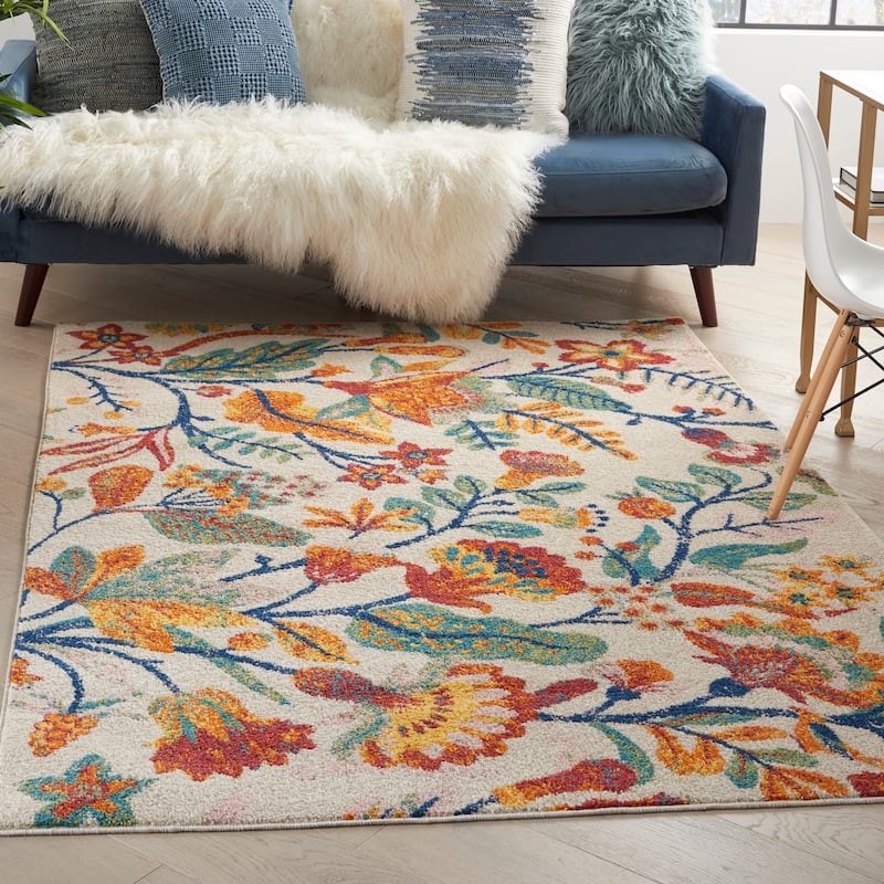 Nourison Allur Modern Floral Botanical Area Rug - 4' x 6' - Ivory Multicolor - Rectangle