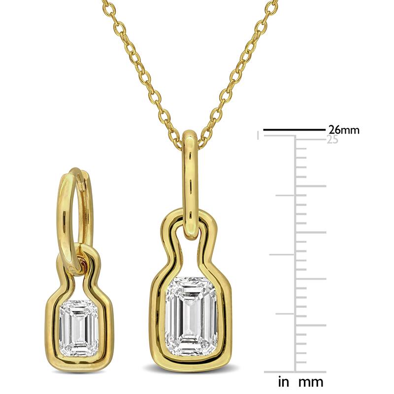 Miadora 4ct TW Emerald-Cut Lab-Grown Diamond Drop Earrings Necklace Set Yellow Silver