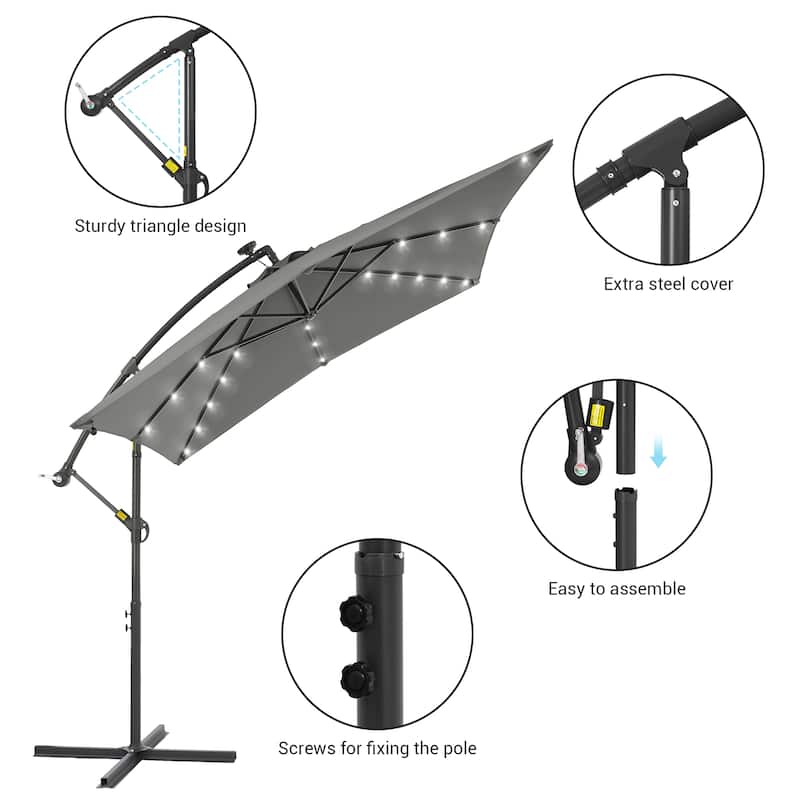 BONOSUKI Outdoor Umbrella,8.2x8.2ft Canopy Offset Umbrella With LED