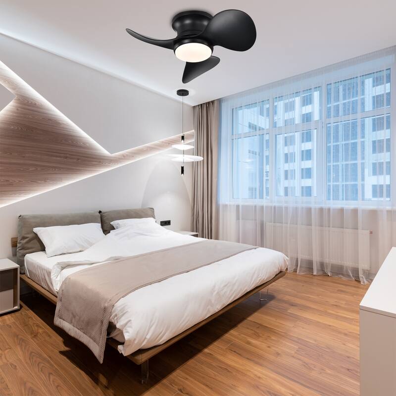 Modern Lighted Ceiling Fan Flushmounted 3-Blade LED Remote Control