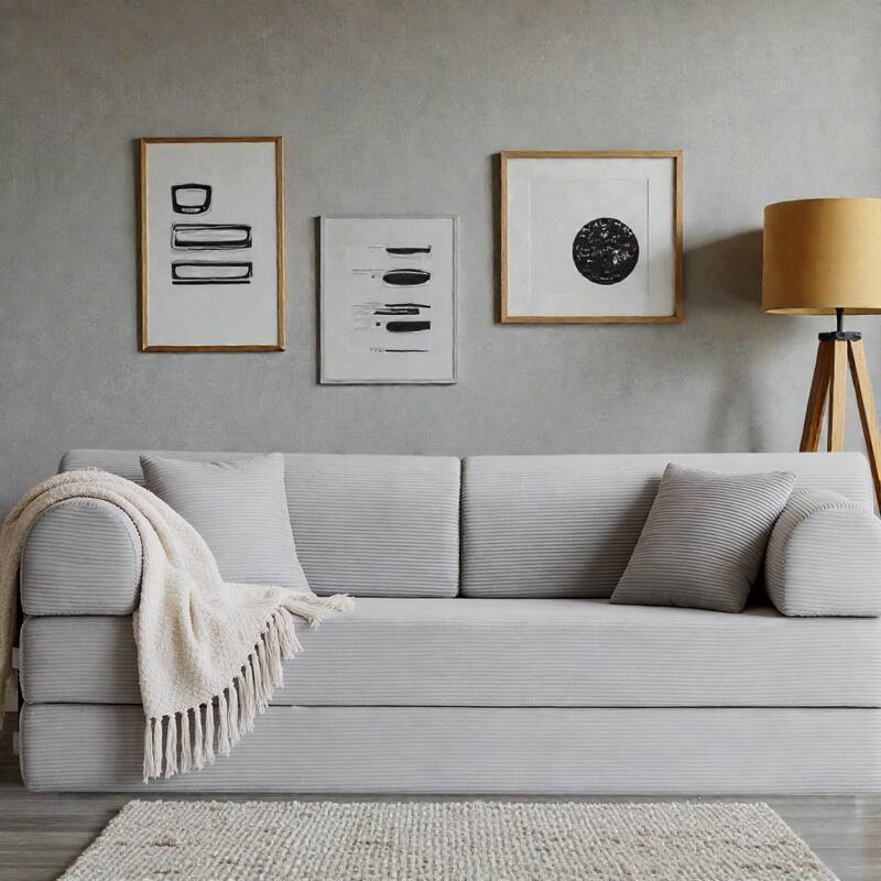 Convertible Sleeper Sofa Bed, 4-in-1 Corduroy Folding Floor Couch with Cylindrical Pillow, 2-Seat Space-Saving Lounge Sofa