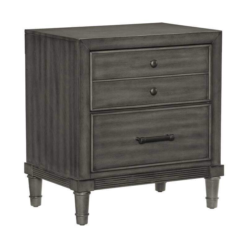 Transitional Gray Nightstand, Drawers, Versatile Look for Bedroom