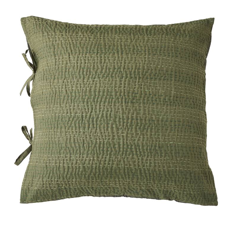 Melange Hand Stitched Kantha Reversible Green Coverlets and Shams - Euro Sham Set - Full - 2 Piece