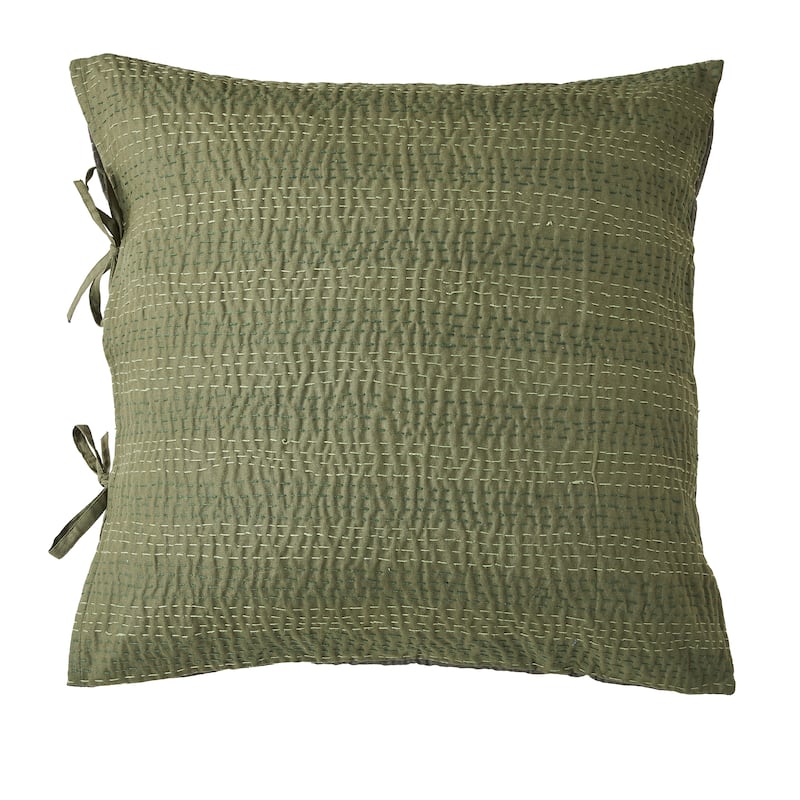 Melange Hand Craft Kantha Collection Solid Reversible Sham Pillow Cover