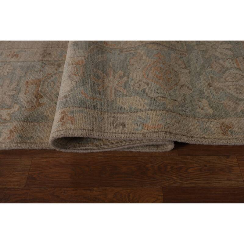 Beige Floral Oushak Turkish Area Rug Hand-Knotted Wool Carpet - 9'0"x 11'9"