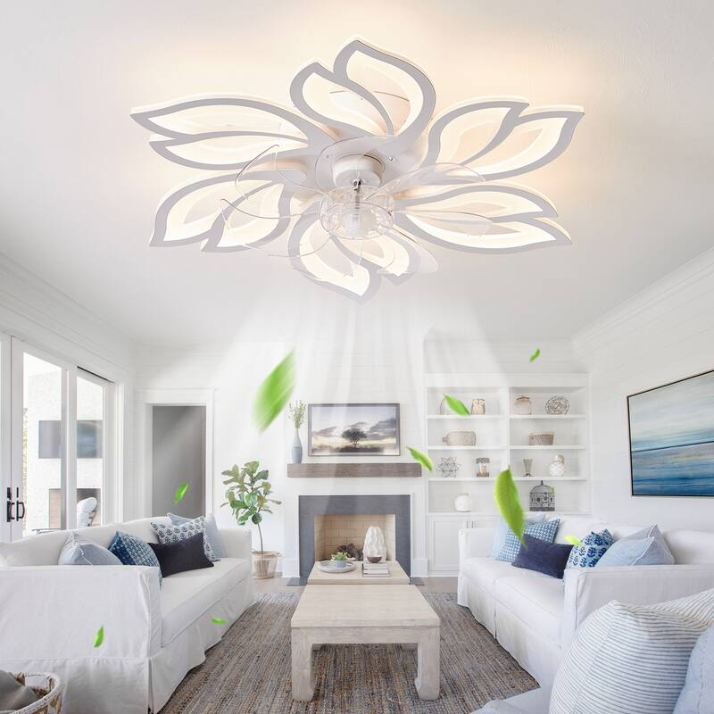 30'' 7 - Blade Ceiling Fan with LED Lights，Indoor Remote Control Ceiling Fans with Lights