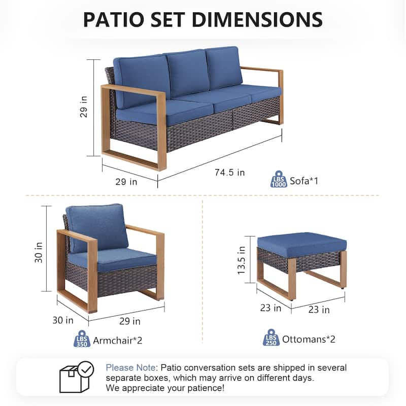 Pocassy 5 Pieces Outoor Patio Sofa Club Chair Ottoman Set