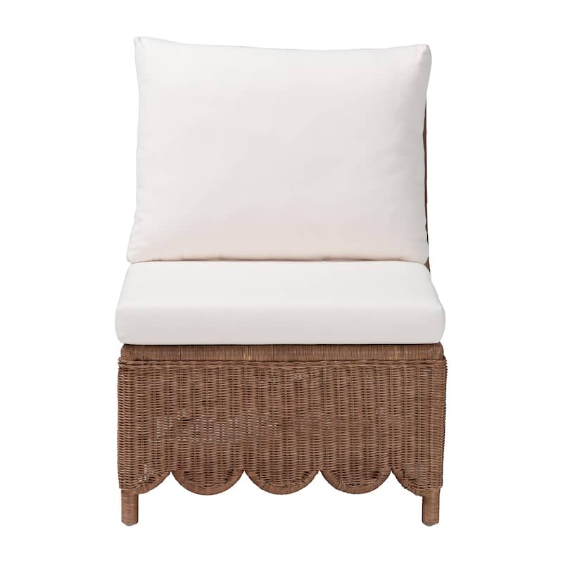 Detta Natural Rattan Accent Chair - Handwoven Wicker Lounge Chair with Rolled Back and Scalloped Skirt Base, Boho Coastal Style