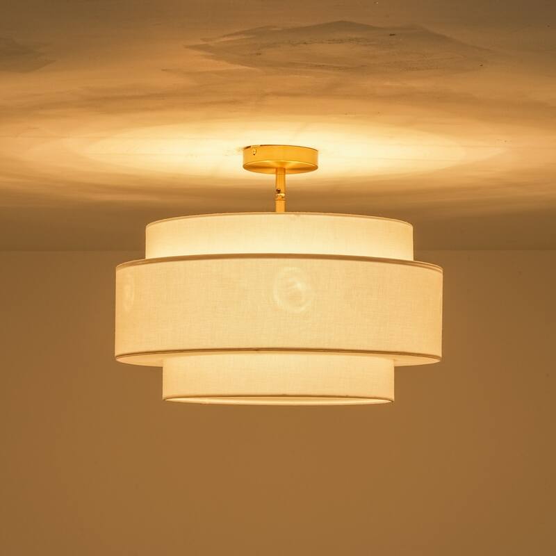 5-Light Modern Minimalist Neutral Fabric & Metal Drum Flush Mount Ceiling Light for Living Room - 5 Light