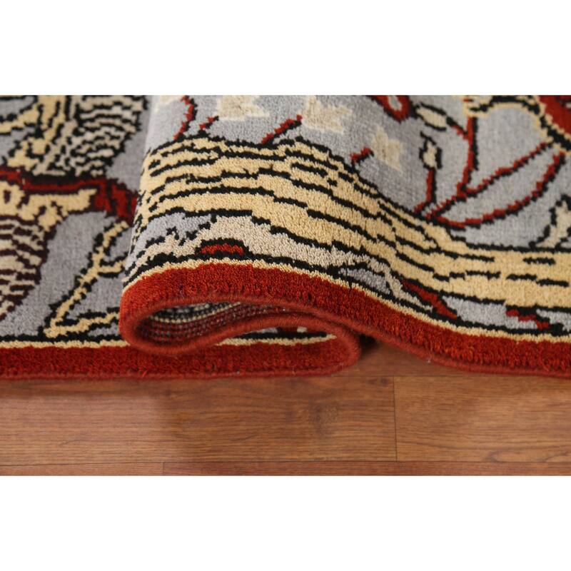 Animals Design Gray Ziegler Indian Runner Rug Handmade Wool Carpet - 2'5"x 6'0"