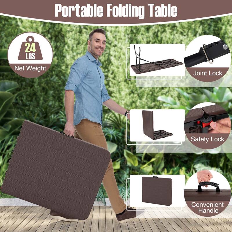 Costway 6 ft Portable Folding Table with Wood Grain HDPE Tabletop Safe - See Details