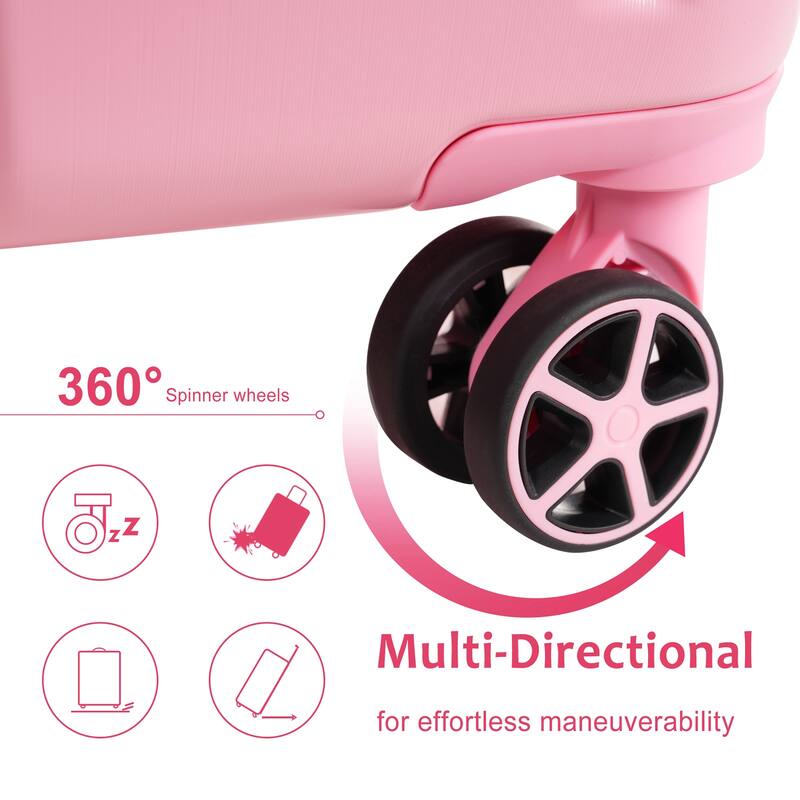 Luggage Sets 3 Piece, Hard shell ABS Lightweight Durable Suitcases with Double Spinner Wheels 20/24/28 Inch - Pink