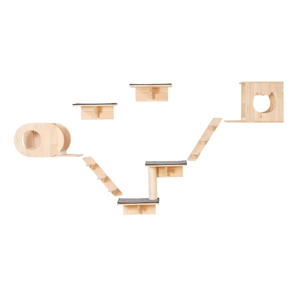 Wall-Mounted Cat Furniture Set with 2 Nests, Hammocks & Tree