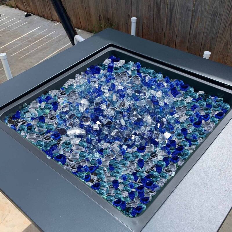 Cobalt Blue Aqua Clear Tempered Fire Glass Rocks Crushed 10 lbs. for Fire Pits - 1/2 inch