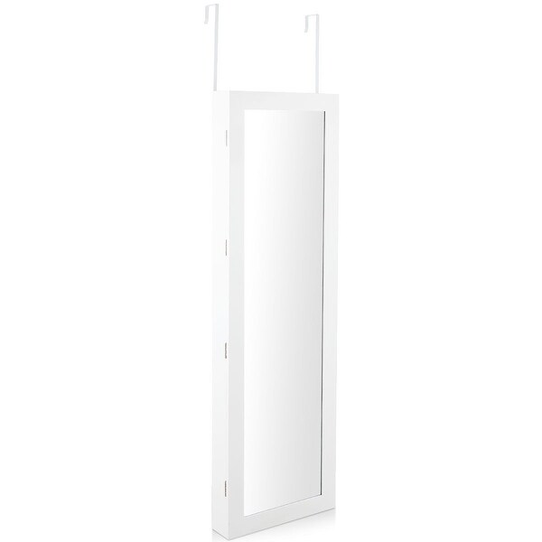 Wall Mounted Lockable Mirror Jewelry Cabinet with LED Light