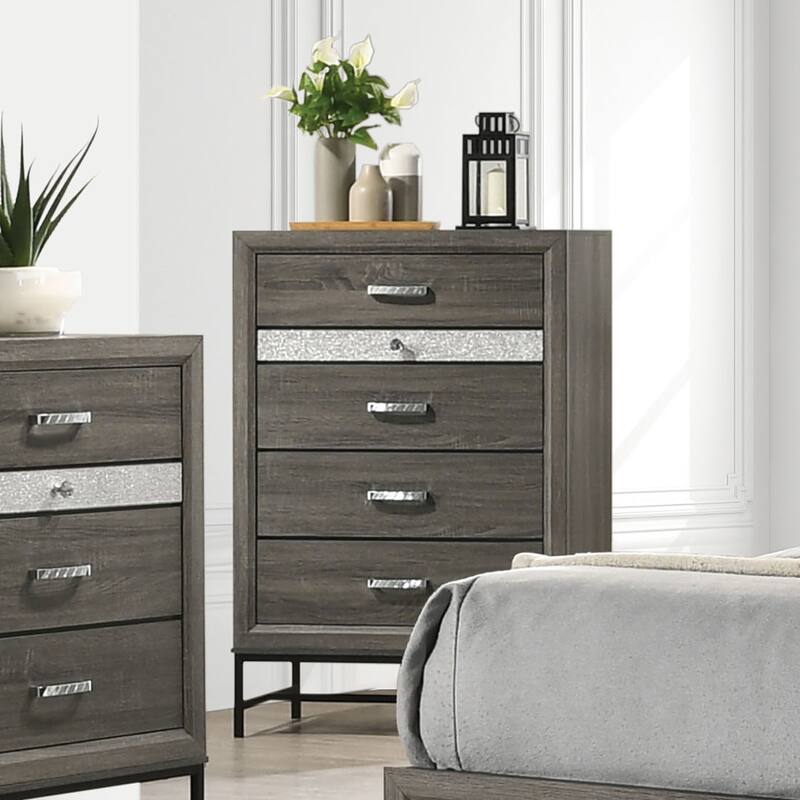 Contemporary 4-Drawer Chest with Metal Legs & Acrylic Handles, Gray Finish