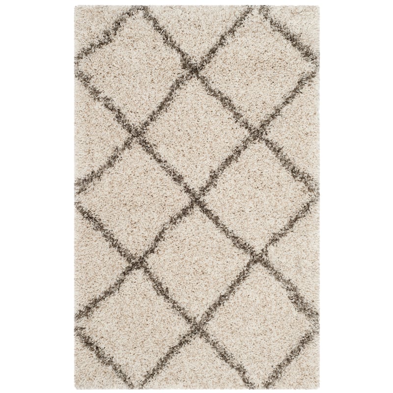 SAFAVIEH Hudson Shag Estella Diamond Trellis 2-inch Thick Rug - 2'3" x 3'9" - Ivory/Grey