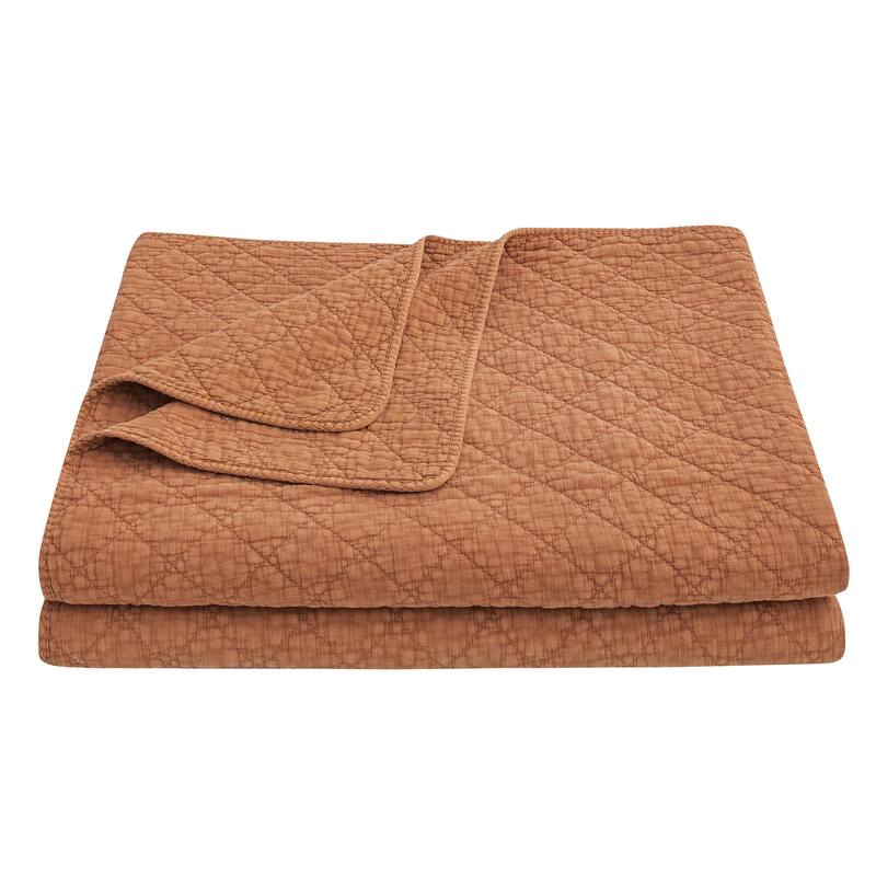 HiEnd Accents Stonewashed Cotton Gauze Traditional Style Solid Color Diamond Stitch 1 Piece Quilt
