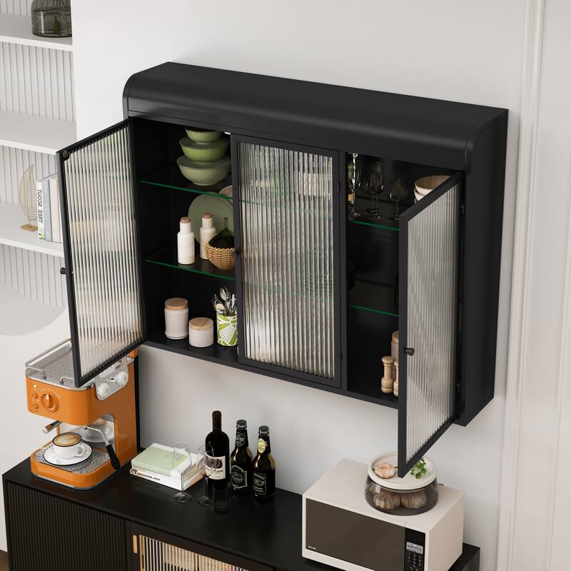Modern Minimalist 3 Door Arched Wall Mounted Glass Cabinet